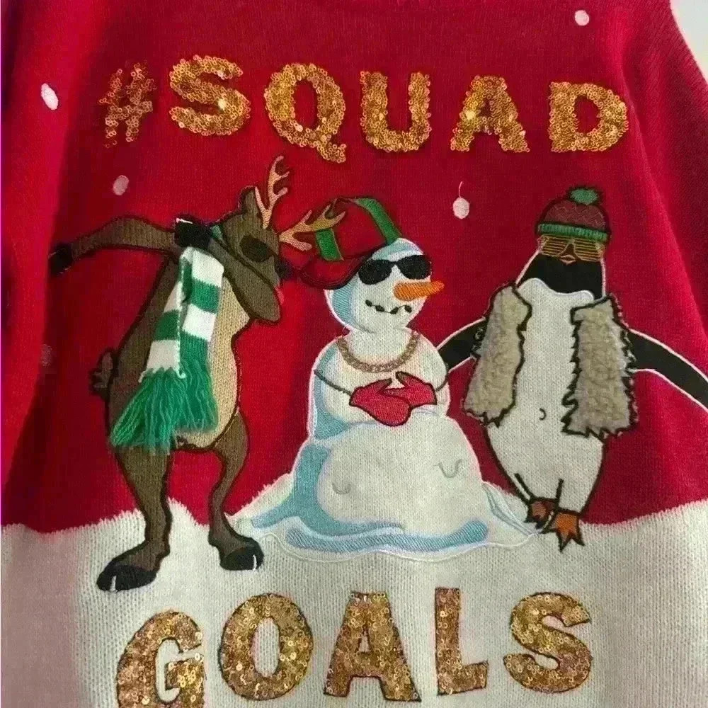 Merry Wear  Squad Goals Ugly Red White Christmas Pullover Sweater Large - Picture 4 of 4